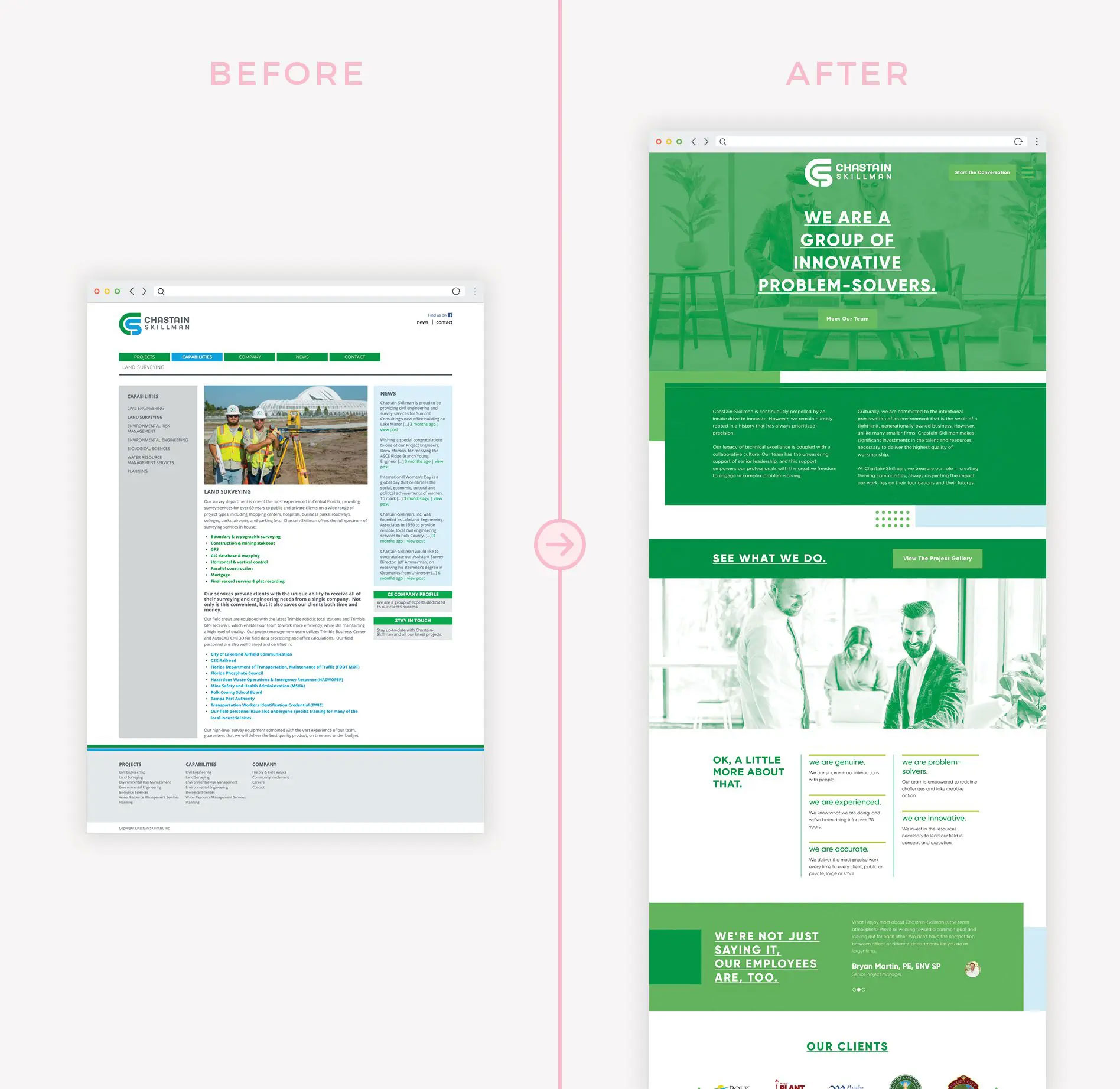 Before and after image of website